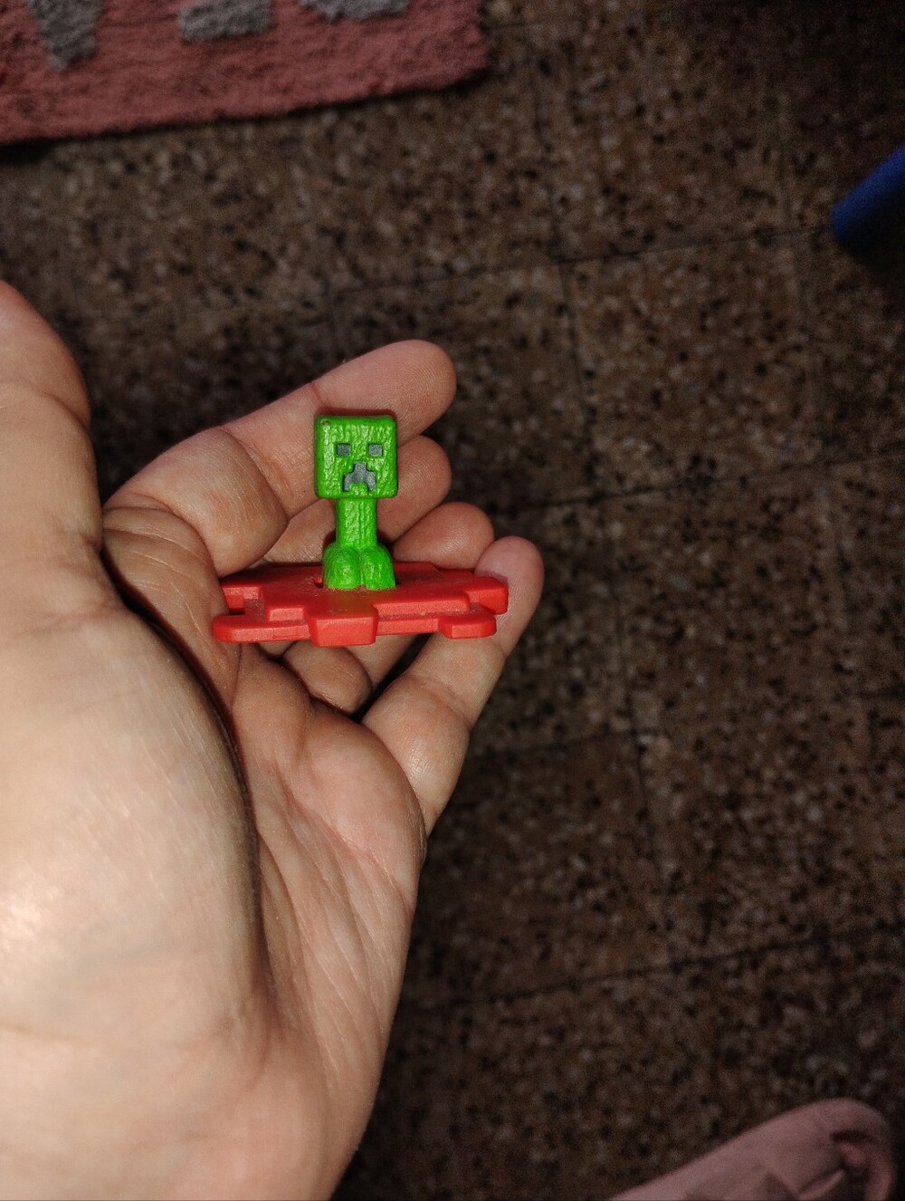 Green Block Character Figure on Red Play Base - Kids Toy
